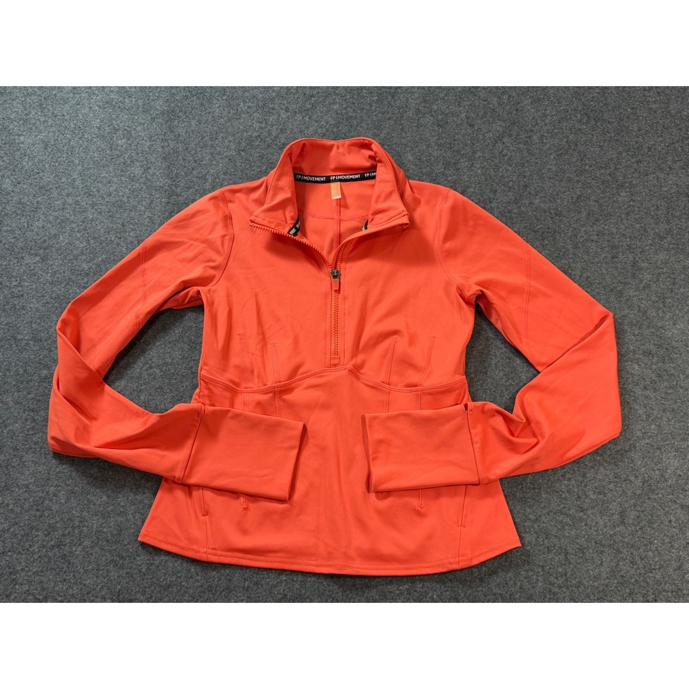 FP Movement Quarter Zip Pullover Women Small Orange Thumbholes Athletic